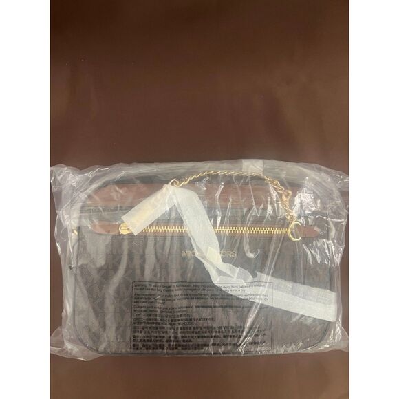 NWT MICHAEL KORS Jet Set Item LG EW ZP Chain Logo Crossbody Bag Brown - Picture 3 of 10